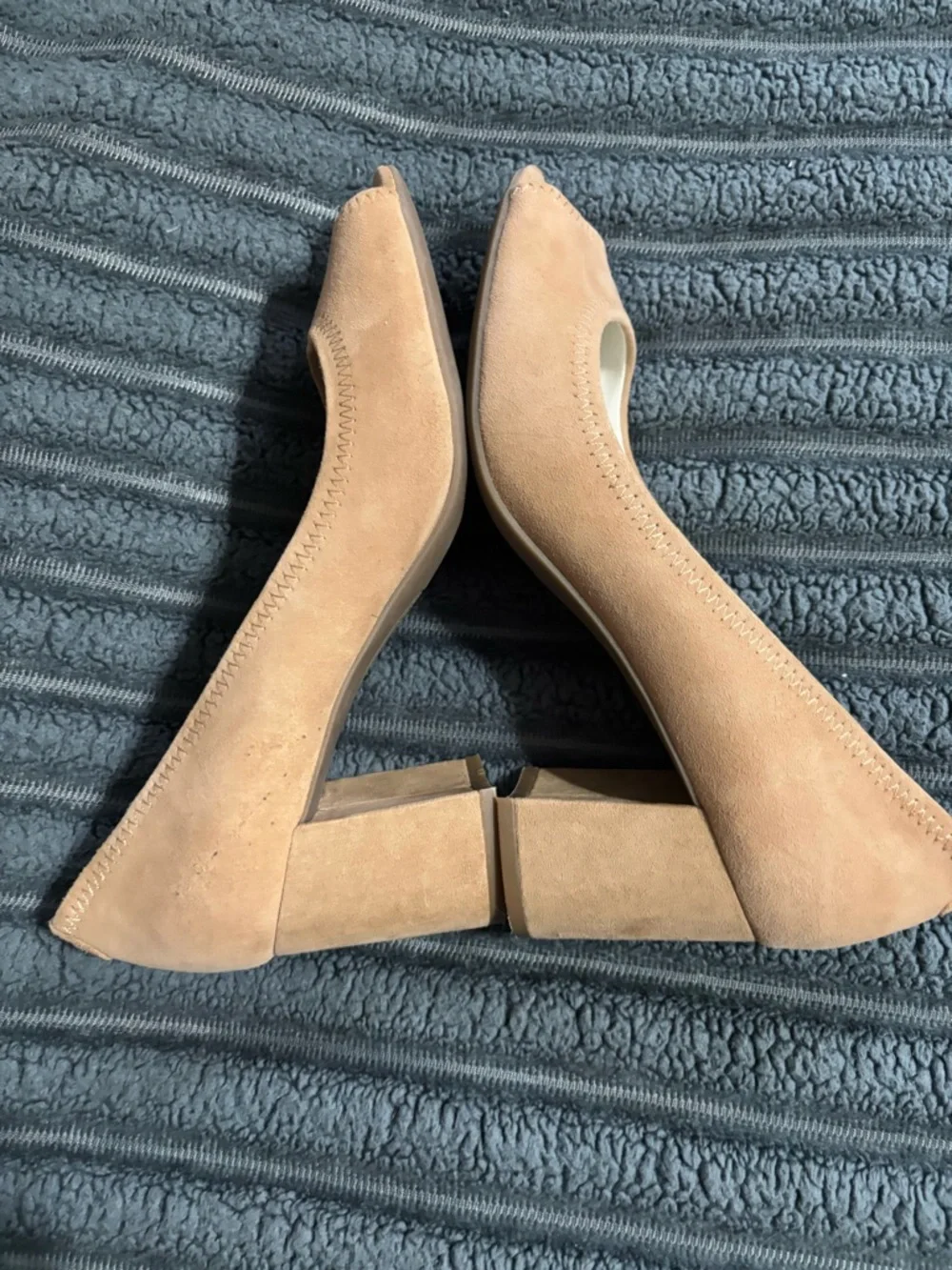 Anne Klein flex - peep-toe tan leather chunky heels size 8.5 - Picture 4 of 13